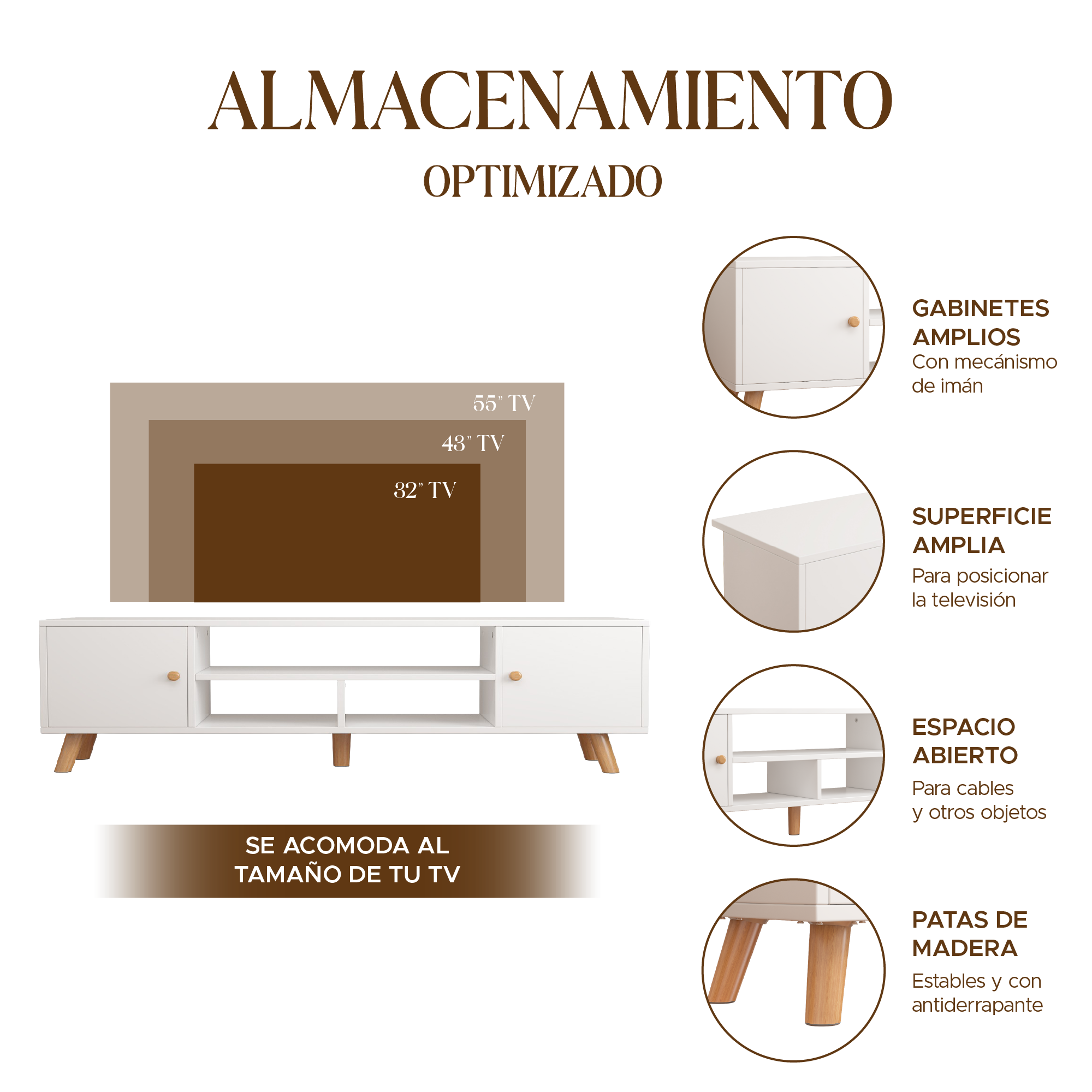 Centro De Entretenimiento Minimalista Elly Color Blanco
