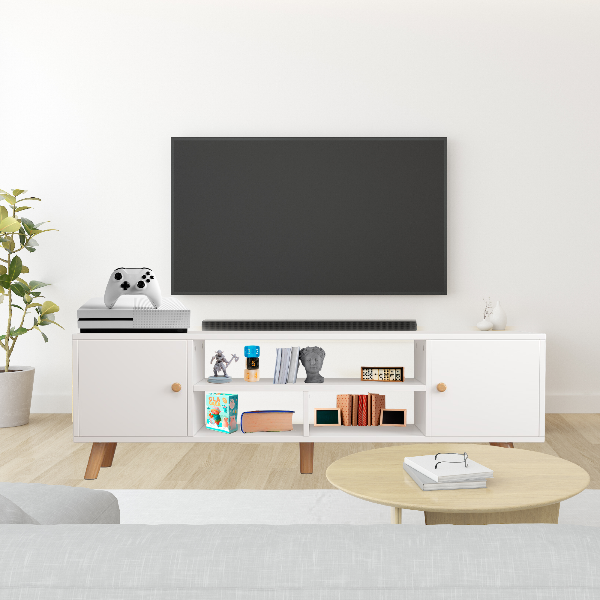 Centro De Entretenimiento Minimalista Elly Color Blanco