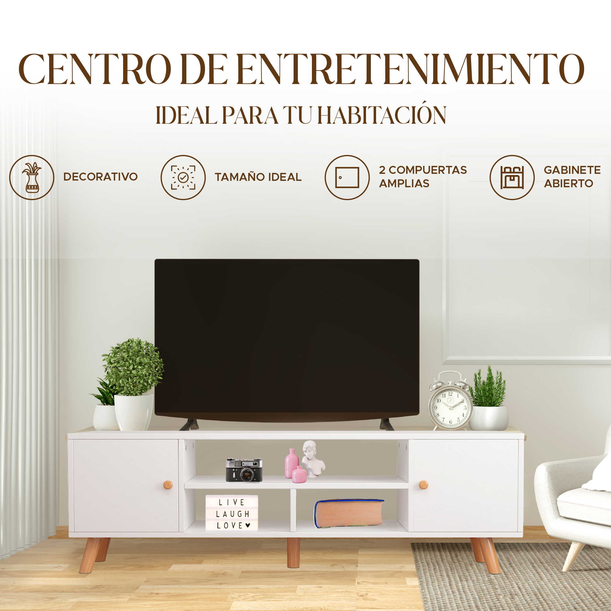 Centro De Entretenimiento Minimalista Elly Color Blanco