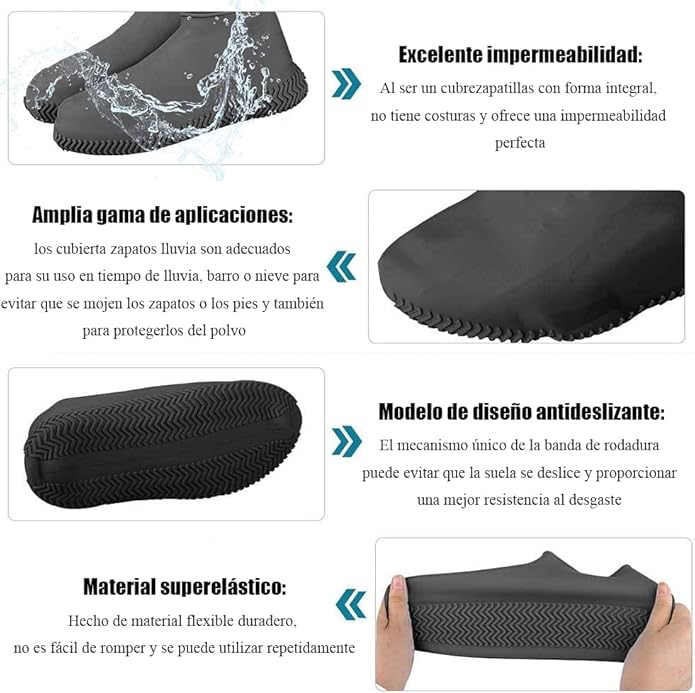 Cubrecalzado Para Lluvia Impermeable de Silicona, Tenis Zapatos y Botas, Protector Antideslizante