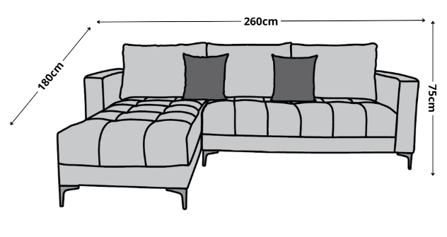 Sala esquinera Caslon, 260x180 cm, Gris Oxford El Bazar Store Moderna abotonada en esquina