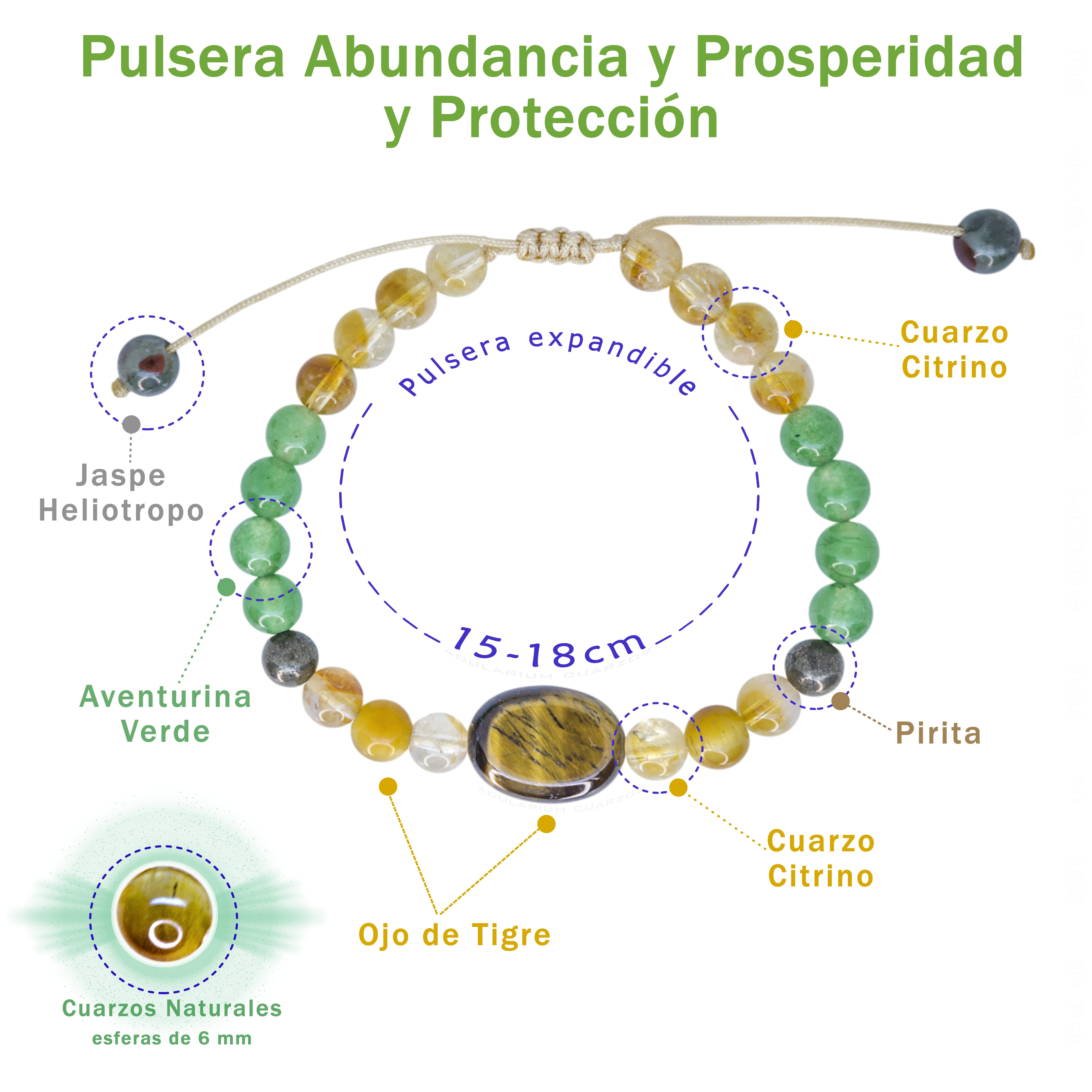  Pulsera para Mujer Abundancia y Prosperidad con cuarzos naturales