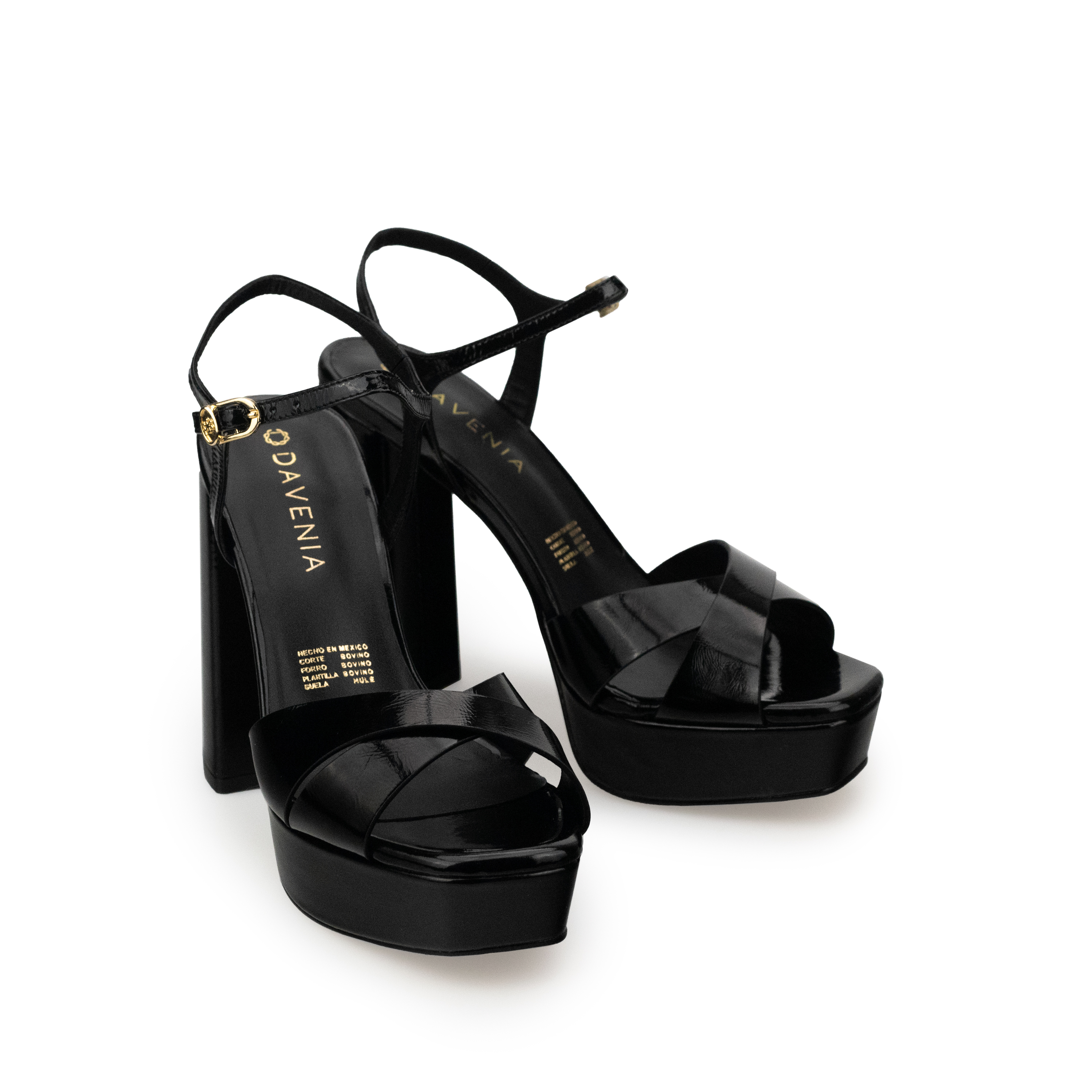 Tacones De Plataforma Para Mujer De Piel Davenia Mod. Aurora Negro