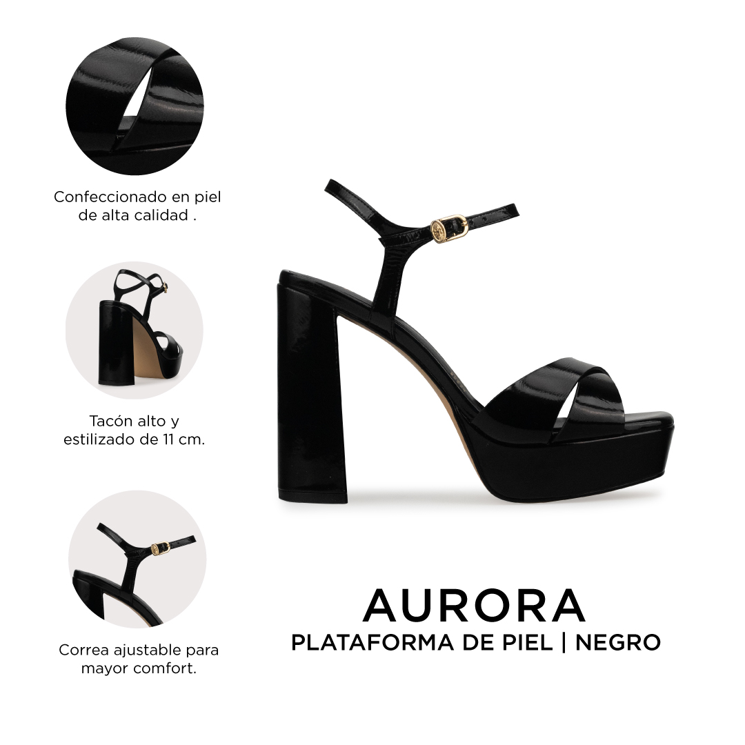 Tacones De Plataforma Para Mujer De Piel Davenia Mod. Aurora Negro