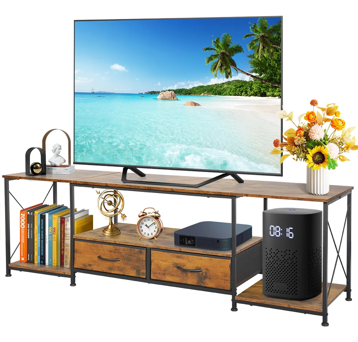 160cm Mueble Television 75 Pulgadas Modernos Con 2 Cajónes