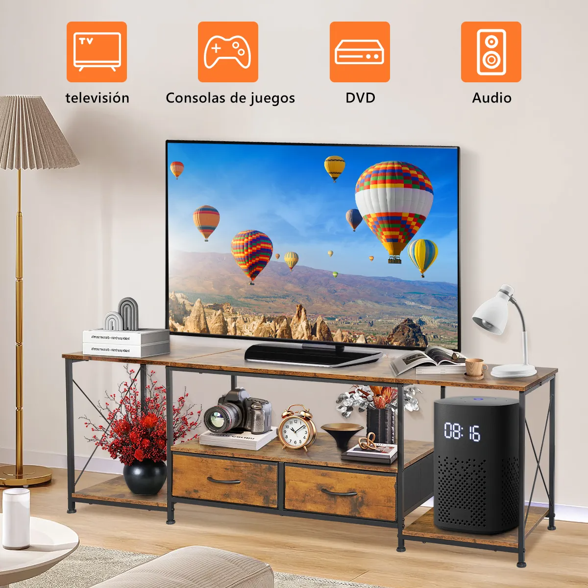 160cm Mueble Television 75 Pulgadas Modernos Con 2 Cajónes