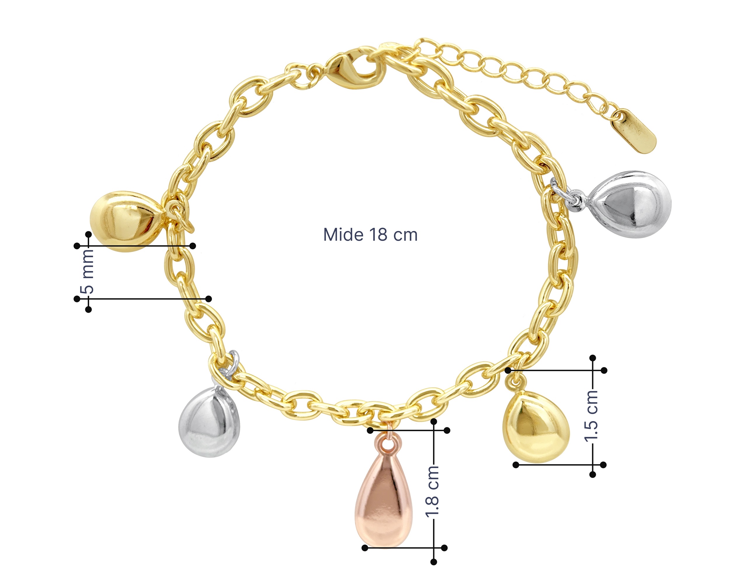 Pulsera Esclava Chapa de Oro 18K Horoz Gotitas en tono florentino en 18cm SH126