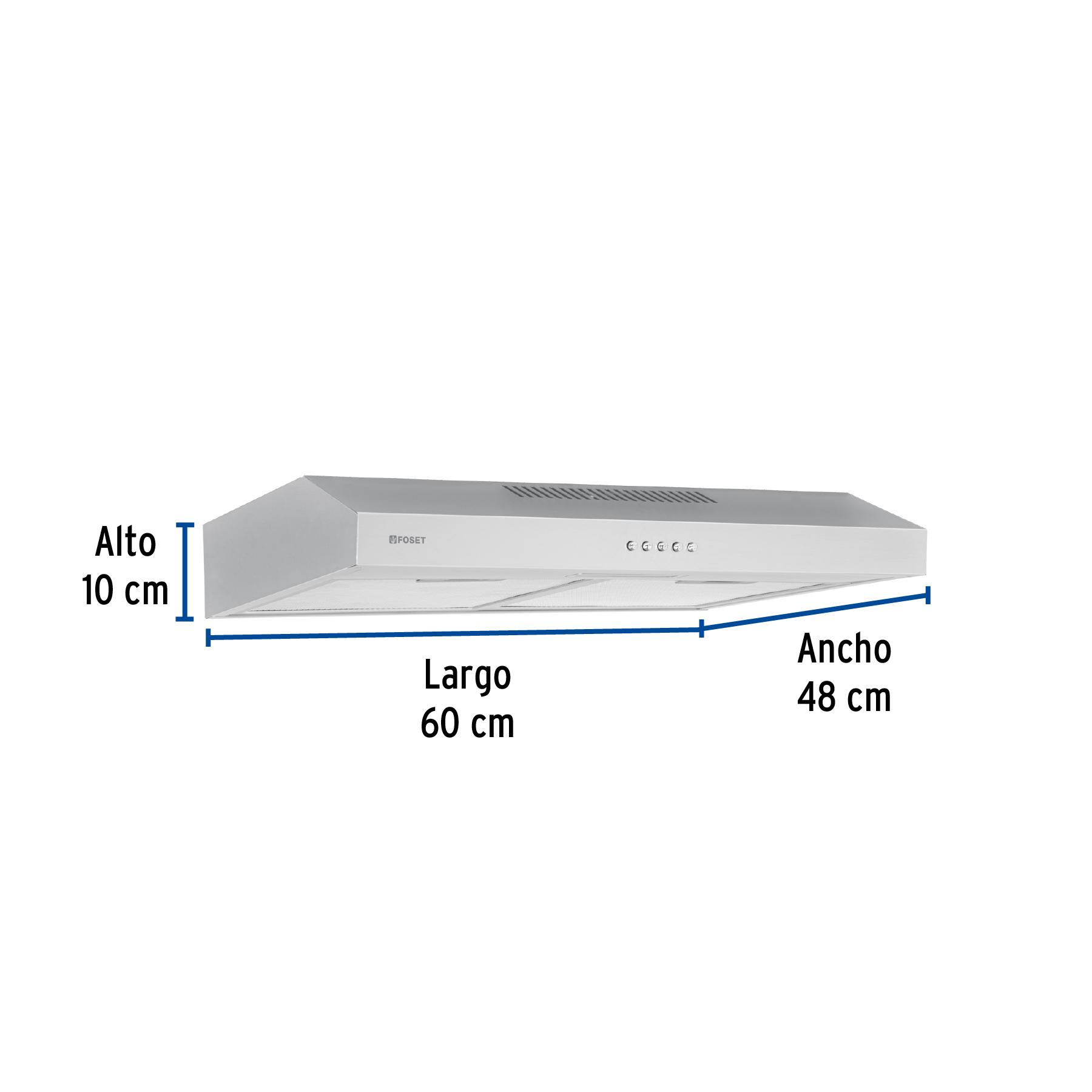 Campana extractora 60cm, empotrable, acero inoxidable, Foset