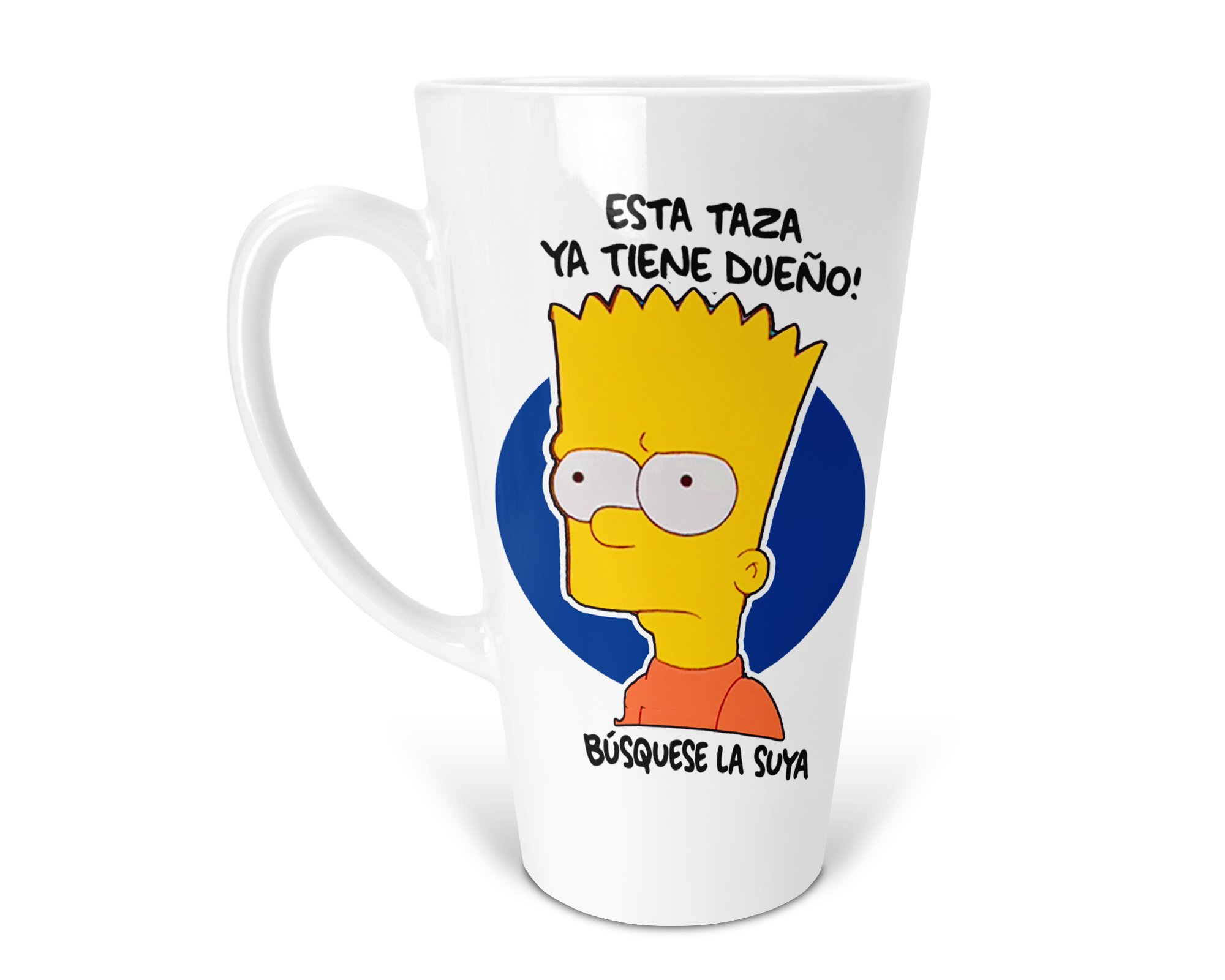 Taza Cónica blanca Bart No Toques mi Taza | Los Simpso | frase divertida | Capacidad 500 Ml | Frase Meme divertida