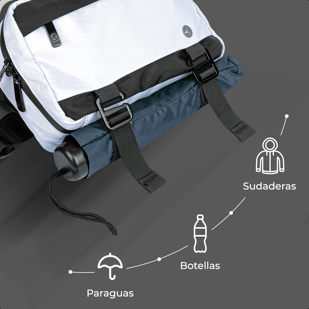 CANGURERA TECHZONE CON ORGANIZADOR Y PORTA BOTELLA BLANCA