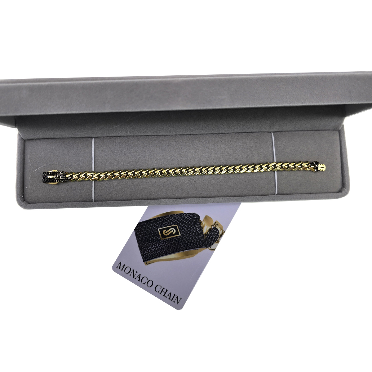 Pulso Monaco Chain Oro 10k 18cm 6.5mm Broche Negra Amarillo 6.5 Mm 18 Cm