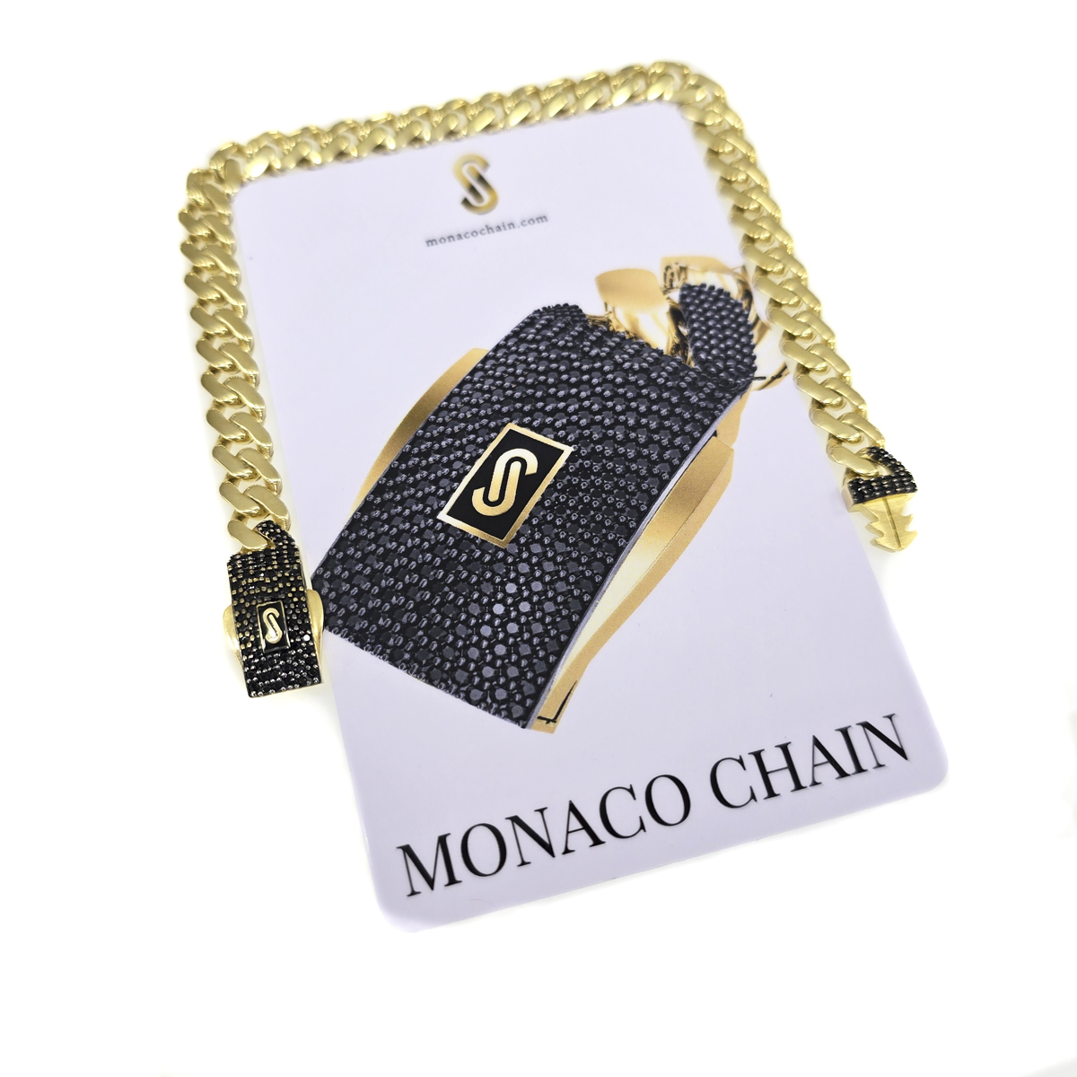 Pulso Monaco Chain Oro 10k 18cm 6.5mm Broche Negra Amarillo 6.5 Mm 18 Cm