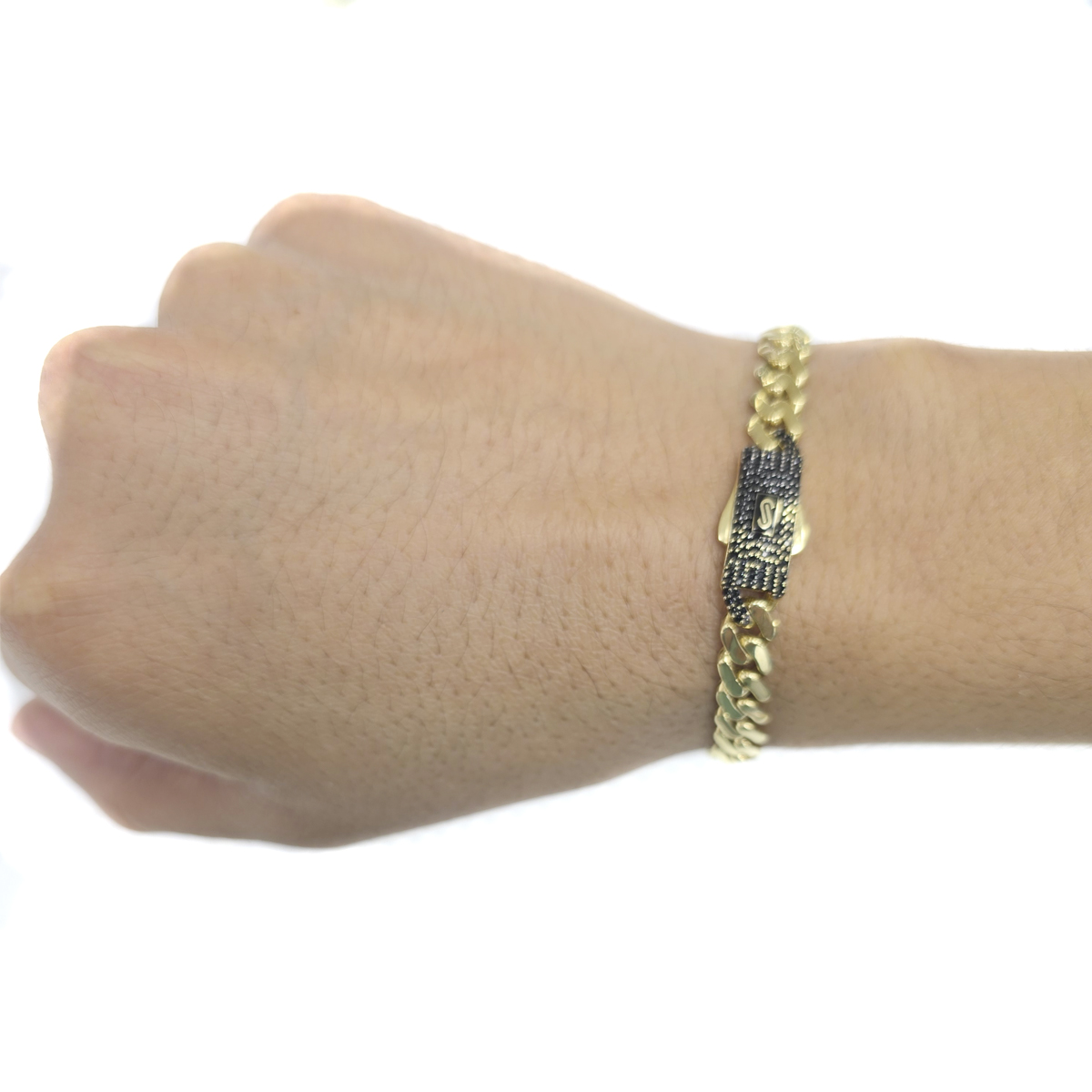 Pulso Monaco Chain Oro 10k 18cm 6.5mm Broche Negra Amarillo 6.5 Mm 18 Cm