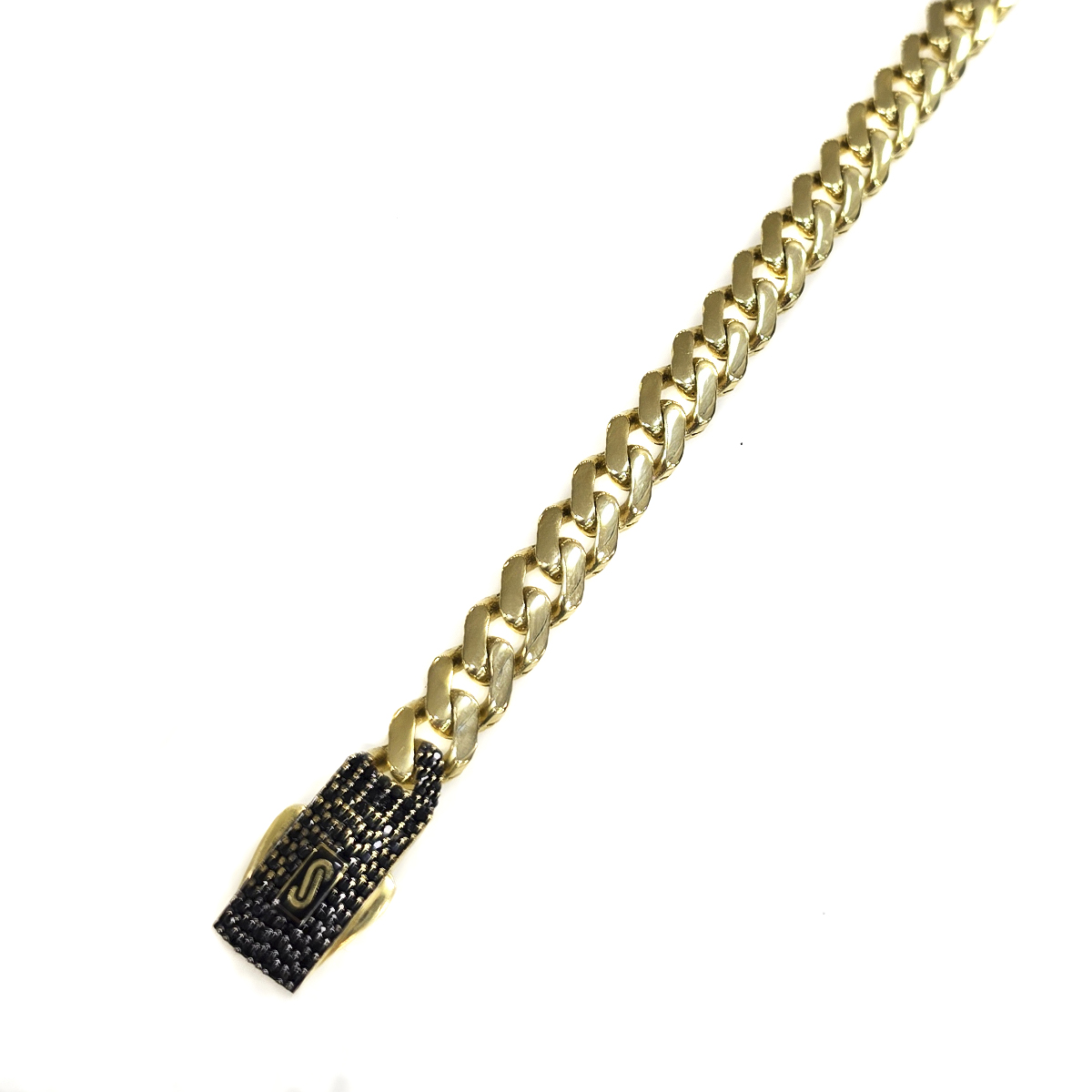 Pulso Monaco Chain Oro 10k 18cm 6.5mm Broche Negra Amarillo 6.5 Mm 18 Cm