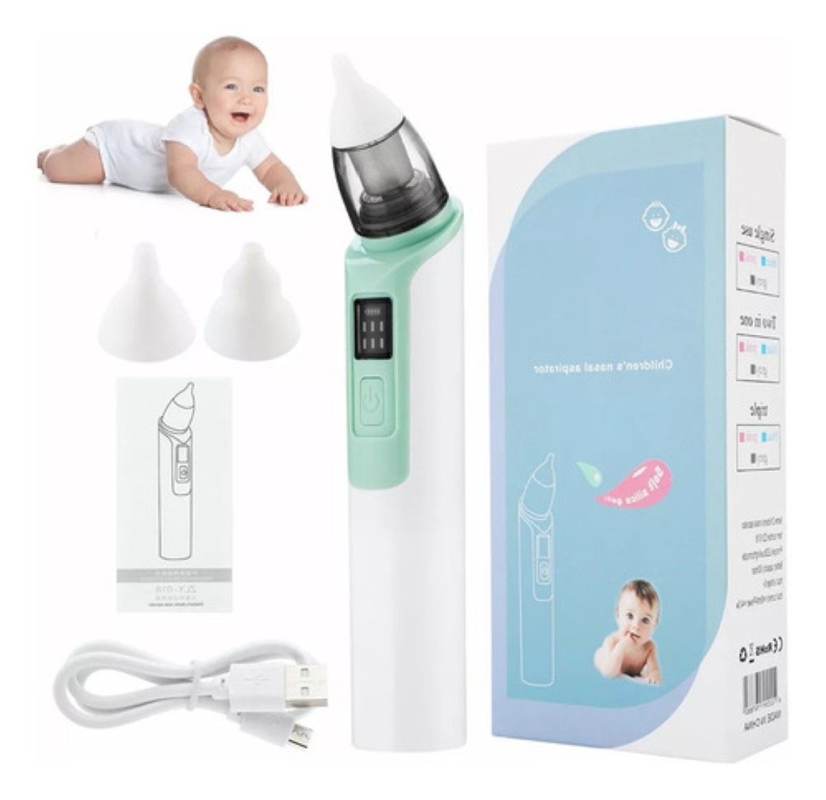 Aspirador Nasal Sacamocos Electrico Limpiador Con 6 Niveles verde blanco 