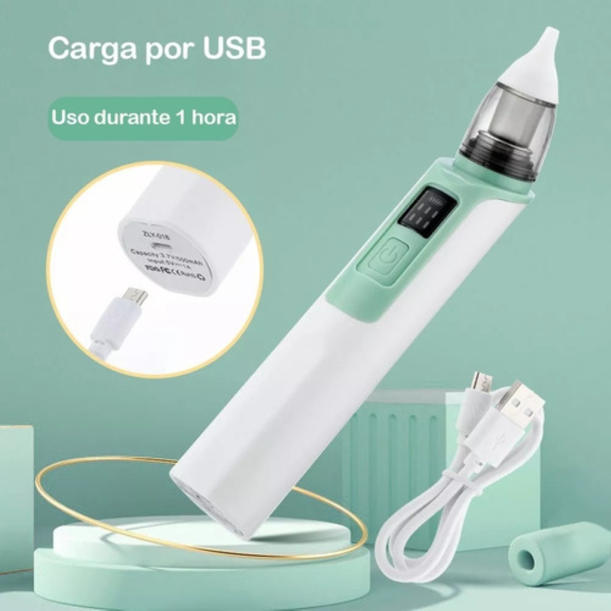 Aspirador Nasal Sacamocos Electrico Limpiador Con 6 Niveles verde blanco 