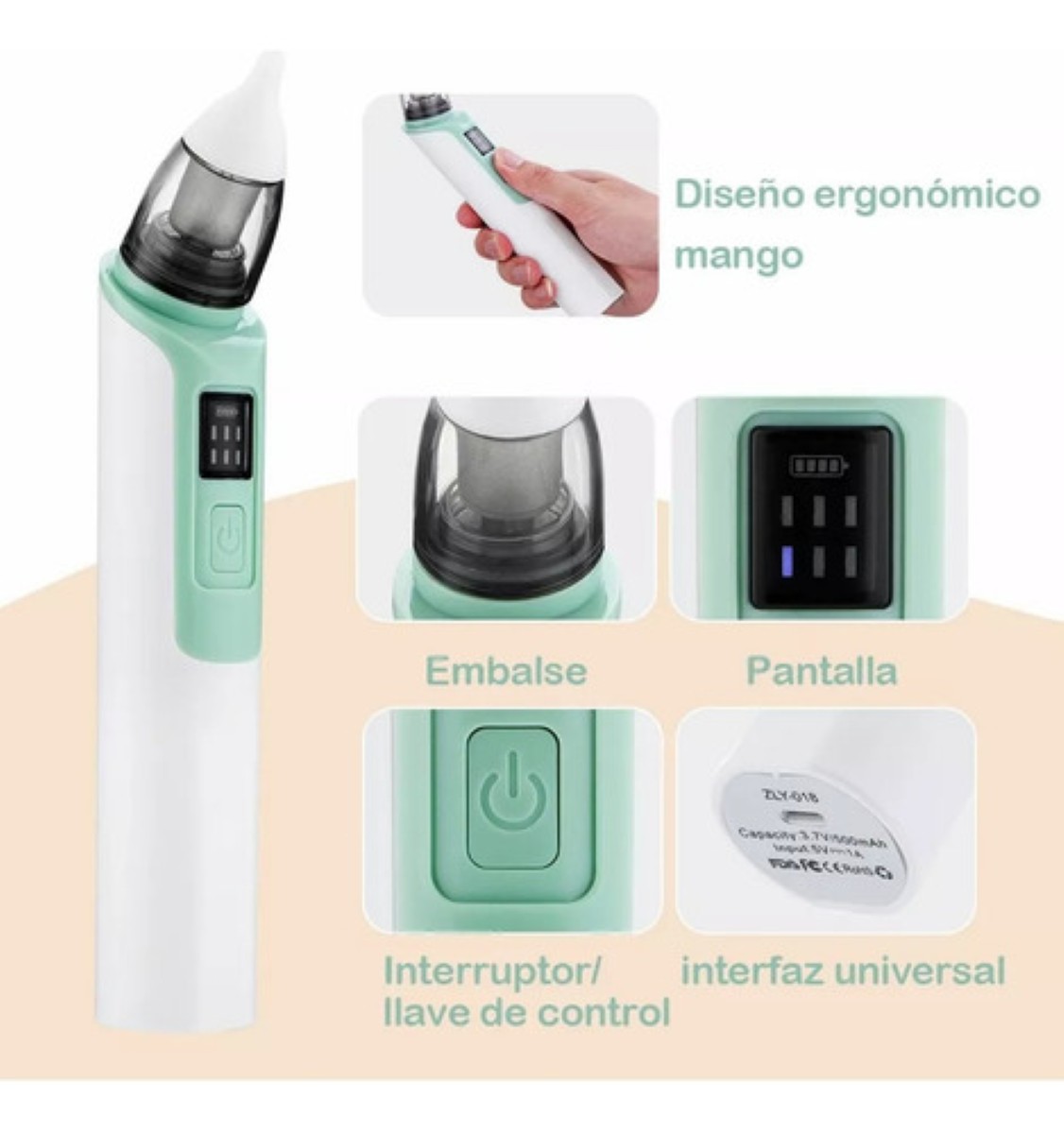 Aspirador Nasal Sacamocos Electrico Limpiador Con 6 Niveles verde blanco 