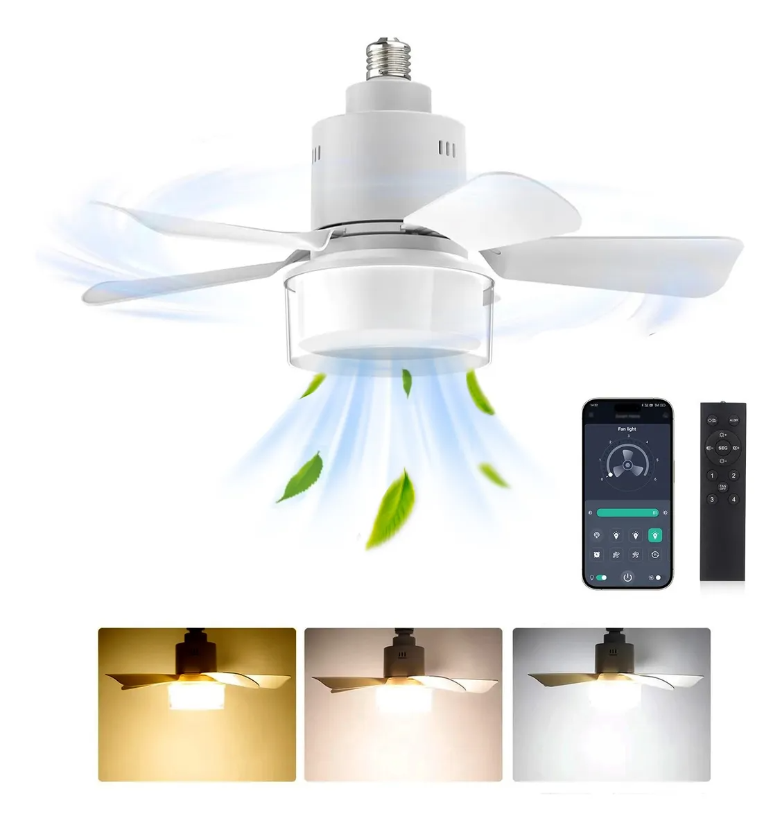 Ventilador Lámpara De Techo 5 Aspas Control Remoto Y App