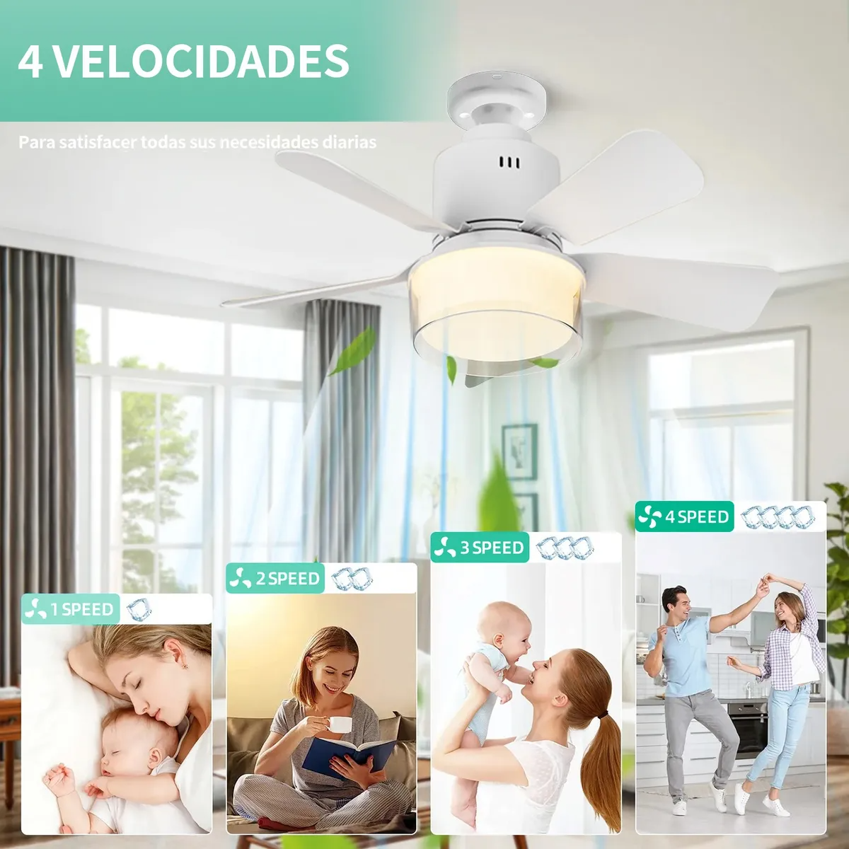 Ventilador Lámpara De Techo 5 Aspas Control Remoto Y App
