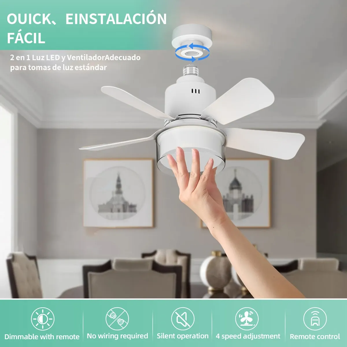 Ventilador Lámpara De Techo 5 Aspas Control Remoto Y App