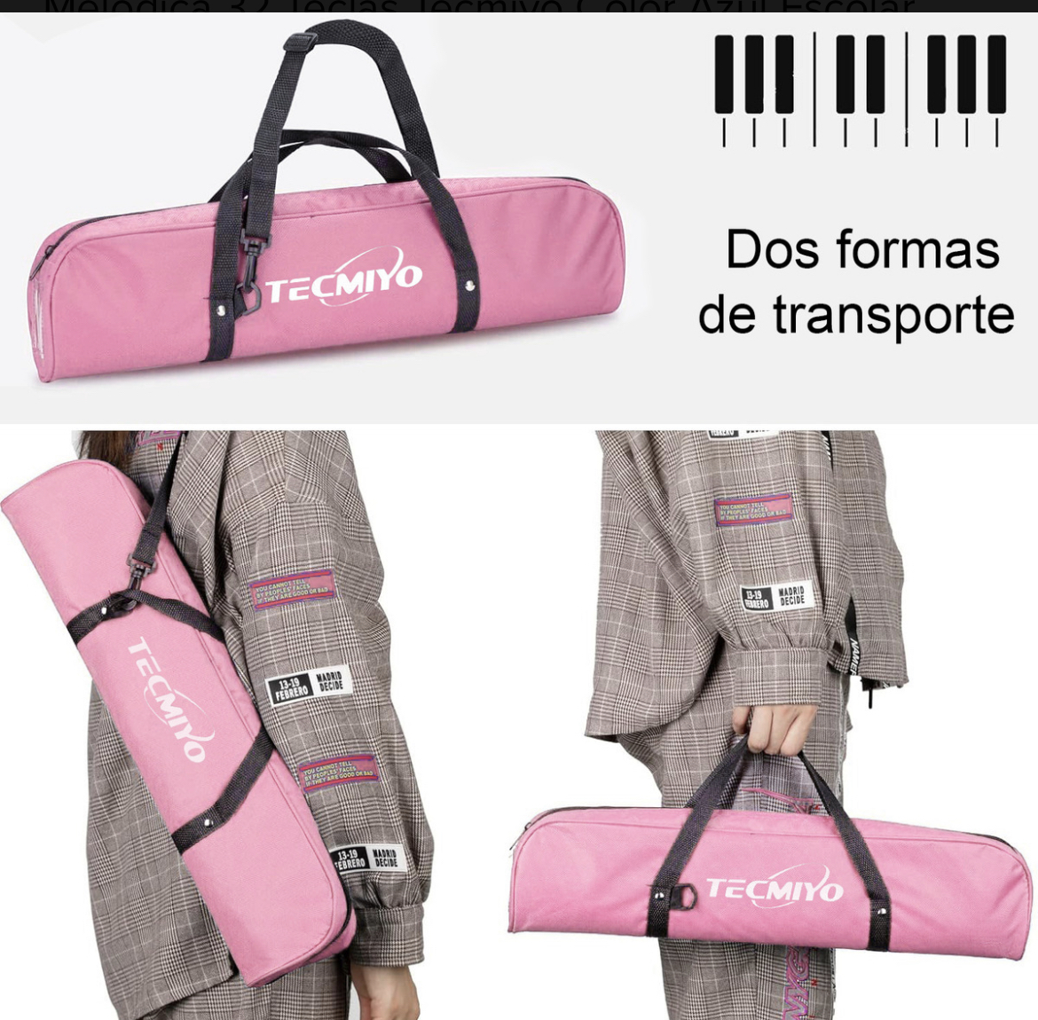 Melódica 32 Teclas Tecmiyo Color Azul Escolar Con Boquilla Estuche Y Tela