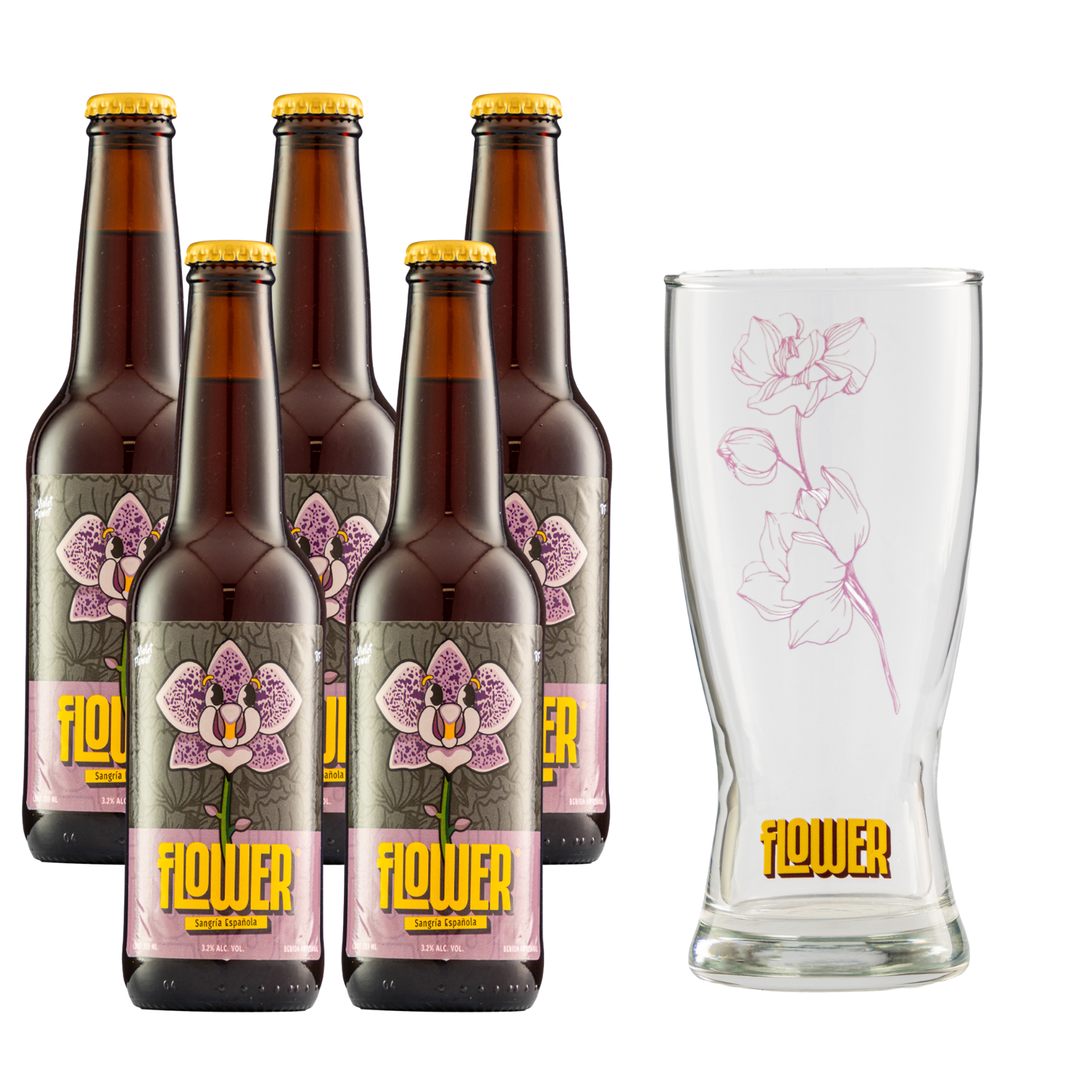 Five Pack Sangria Española Flower 355 Ml Con Vaso