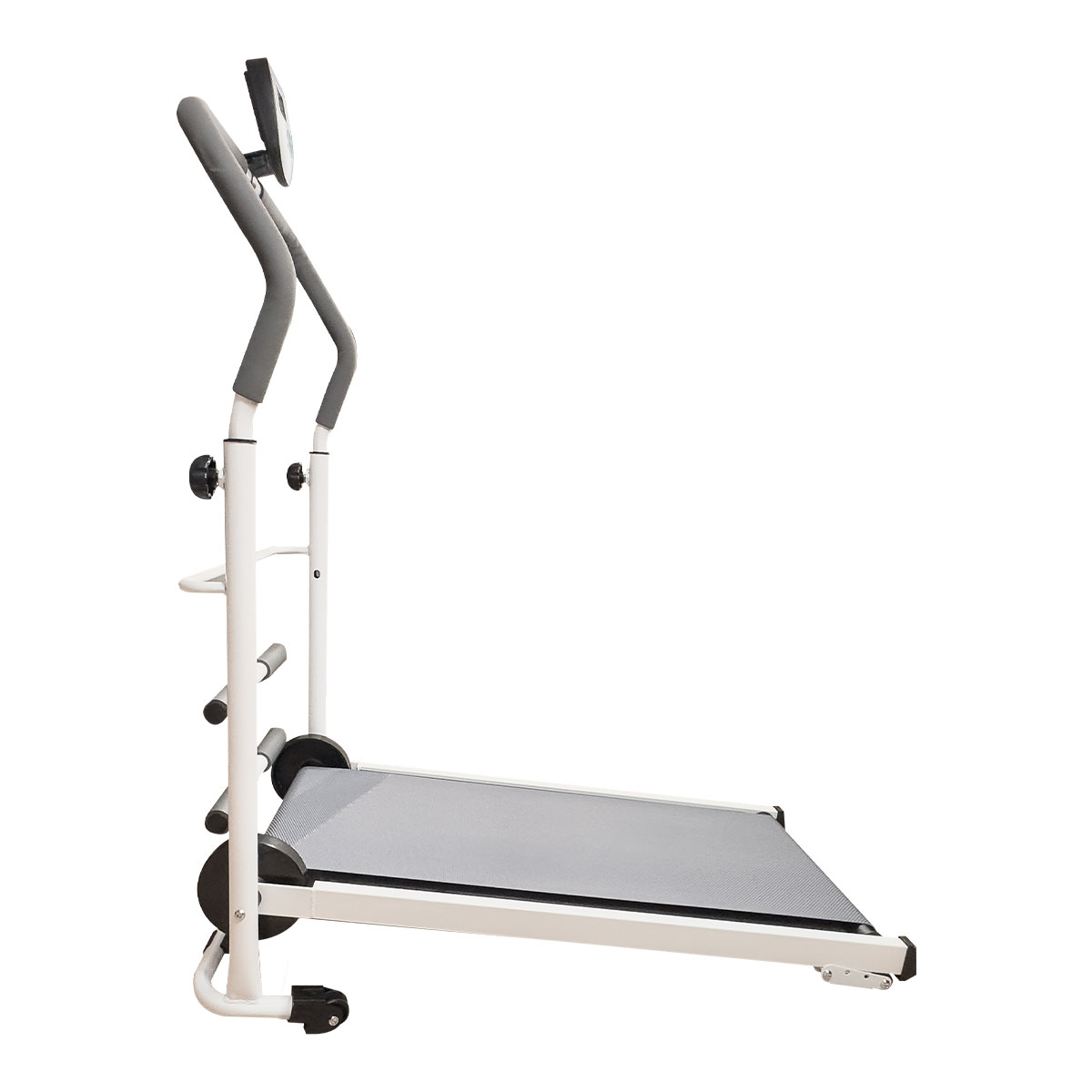 Caminadora Fitness 3 en 1 Plegable Quick Fit Pro Manual Blanca Gris con Bocina, Barras y Disco twister 