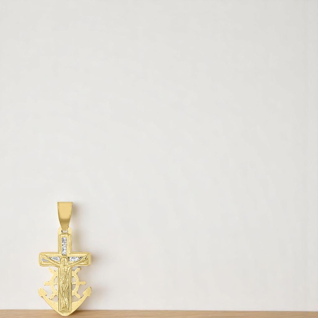 Dije Mini Ancla Cristo En Oro De 10 K + Obsequio 