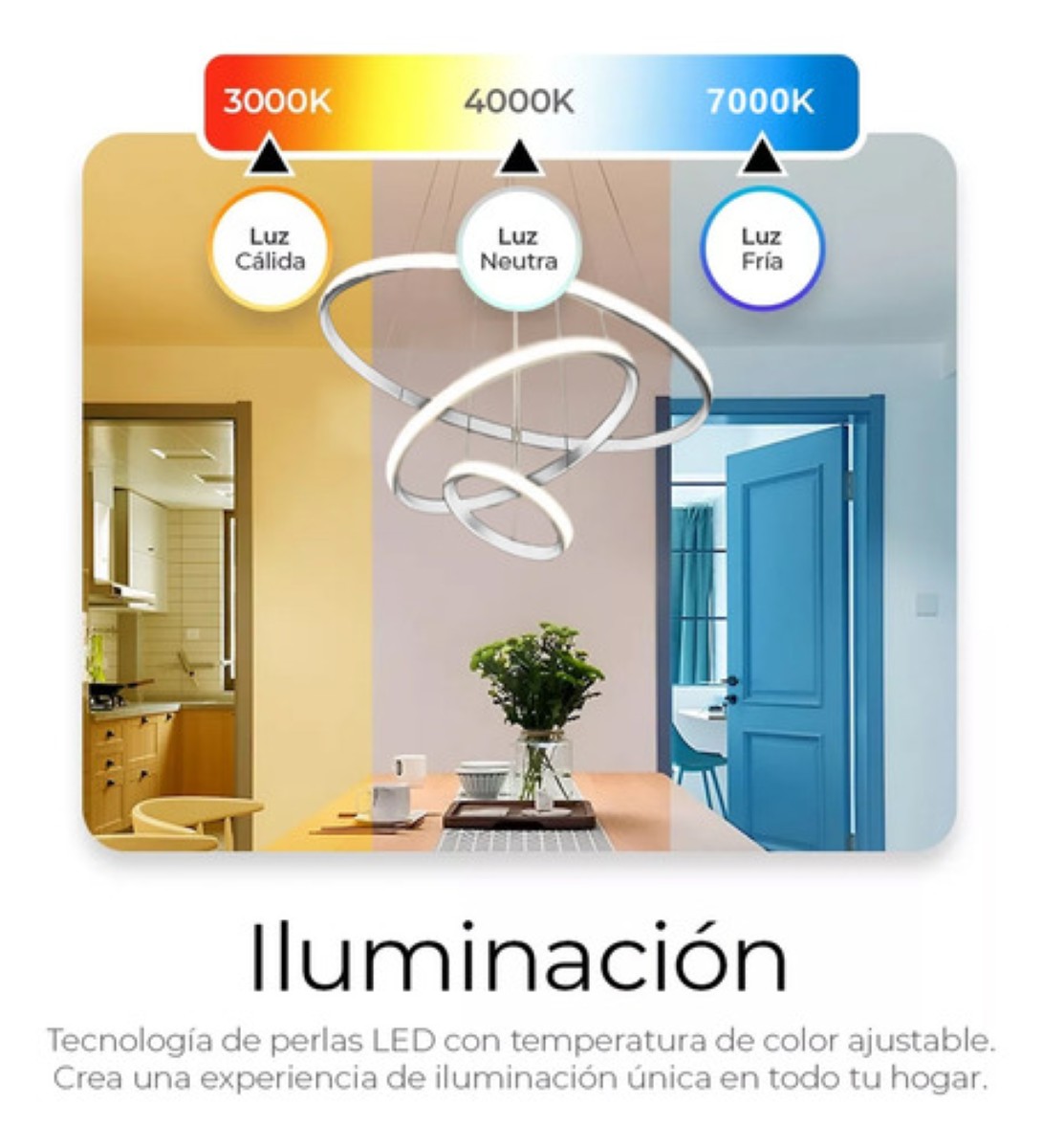 Lámpara De Techo 3 Anillos Colgante Ajustable Decorativo negra