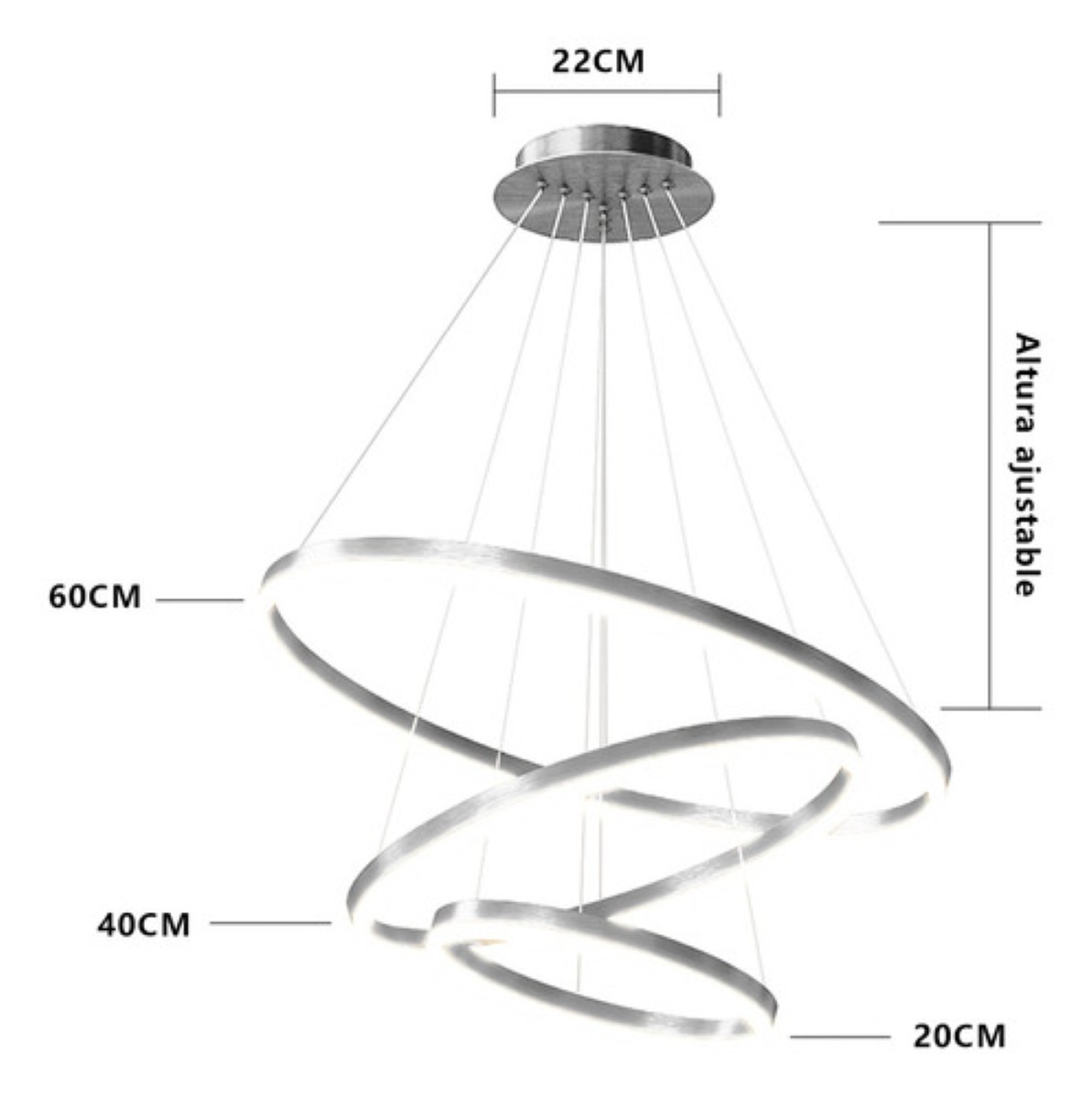 Lámpara De Techo 3 Anillos Colgante Ajustable Decorativo negra