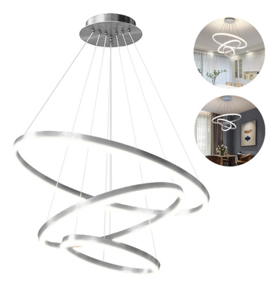 Lámpara De Techo 3 Anillos Colgante Ajustable Decorativo negra