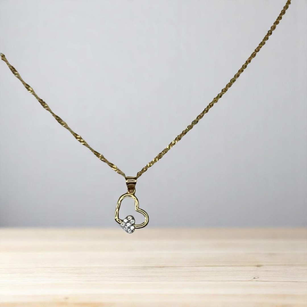 Dije Corazón Doble Oro 10 Kilates + Obsequio