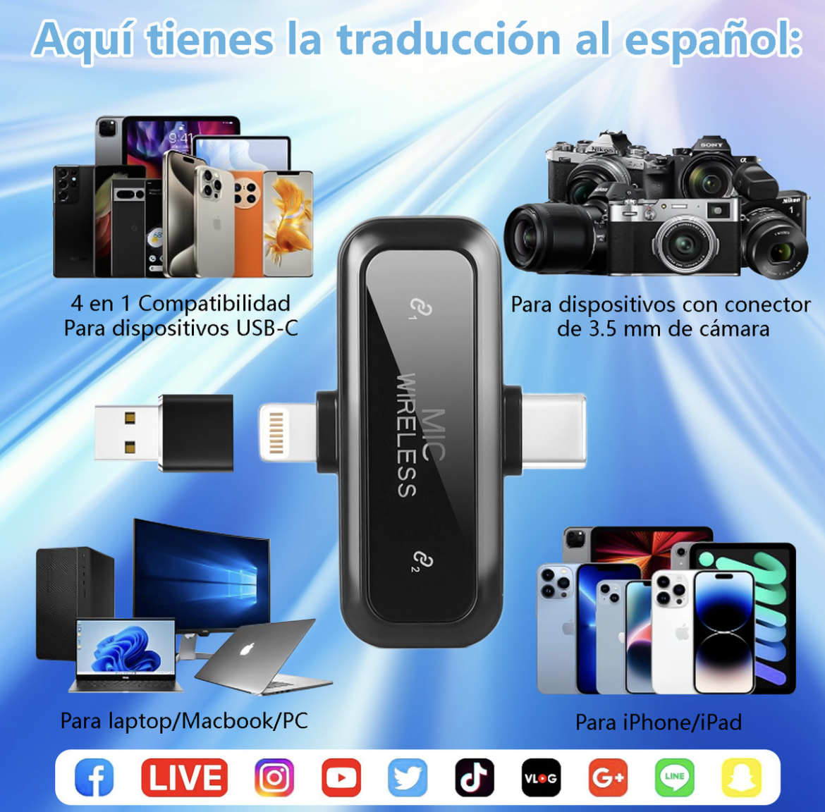 2pcs Micrófonos Vidabee Lavalier Inalámbrico Para iPhone iPad Android Micrófono De Grabación 