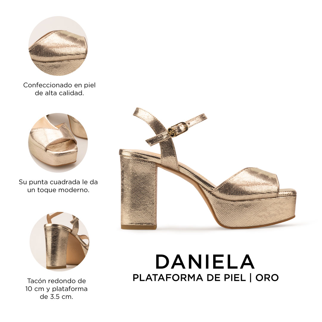Zapatillas De Tacón Davenia De Piel Sandalia De Tacón Para Dama Mod. Daniela Oro