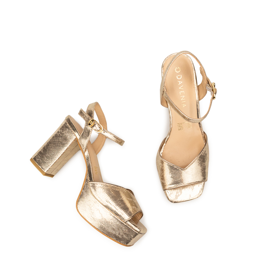 Zapatillas De Tacón Davenia De Piel Sandalia De Tacón Para Dama Mod. Daniela Oro