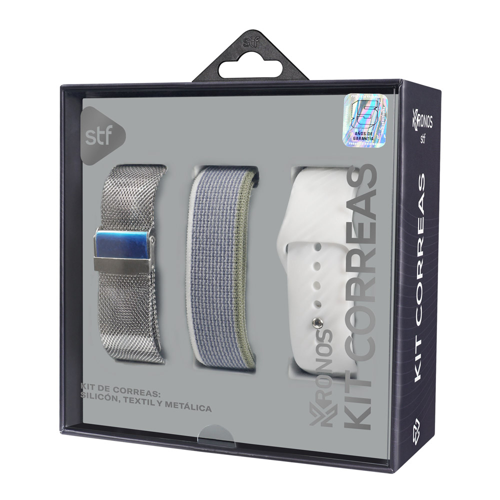 Kit Correas Smartwatch STF Kronos: textil, silicon y metálica 22mm