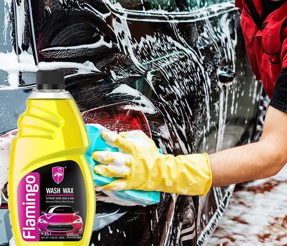 Kit Shampoo + Cera Liquida Automotriz Flamingo De 500 Ml