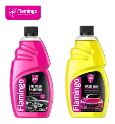 Kit Shampoo + Cera Liquida Automotriz Flamingo De 500 Ml