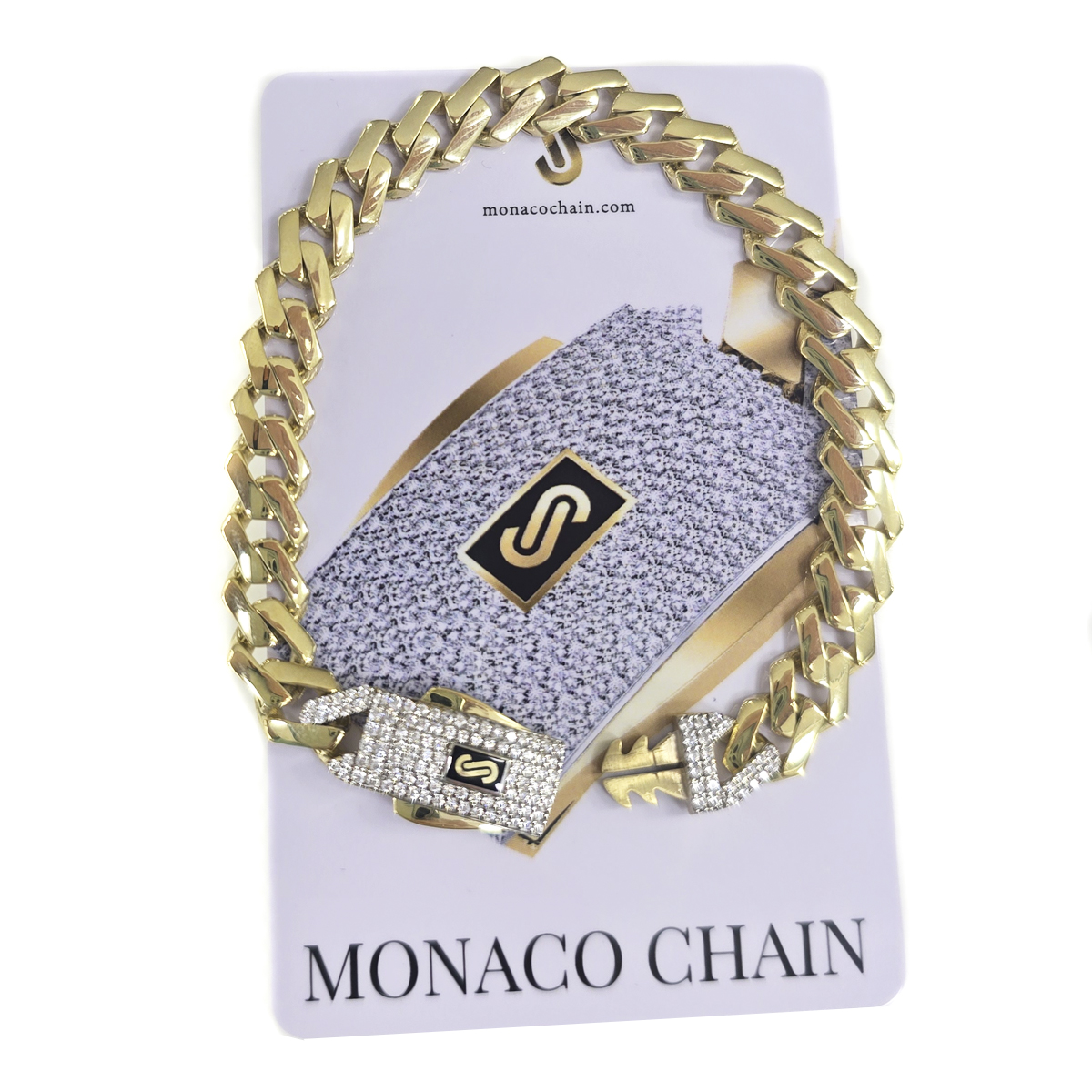 Monaco Chain 10k Edge Pulsera 18cm 8mm Lisa Broche Seg Blanc Amarillo 18 Cm