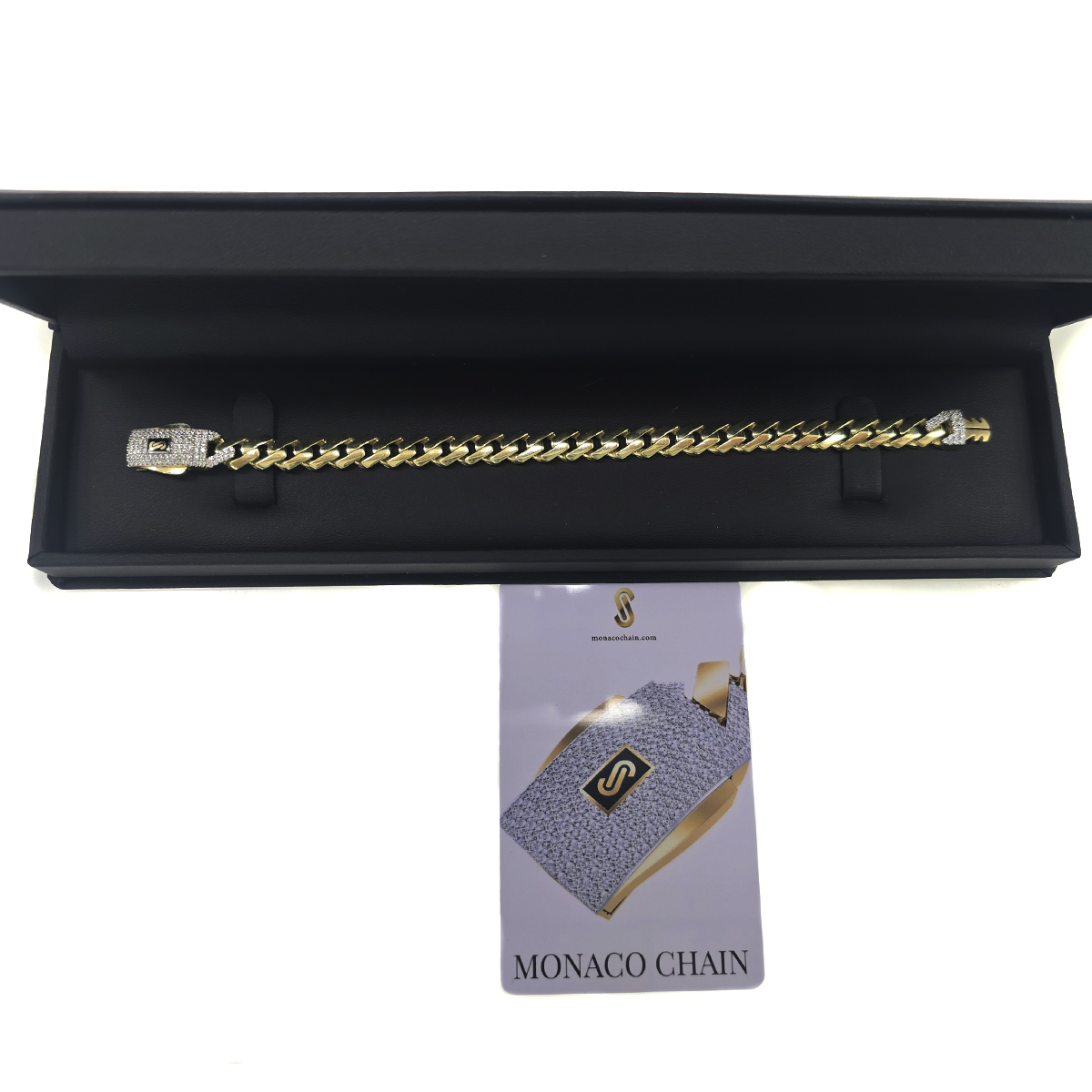 Monaco Chain 10k Edge Pulsera 18cm 8mm Lisa Broche Seg Blanc Amarillo 18 Cm