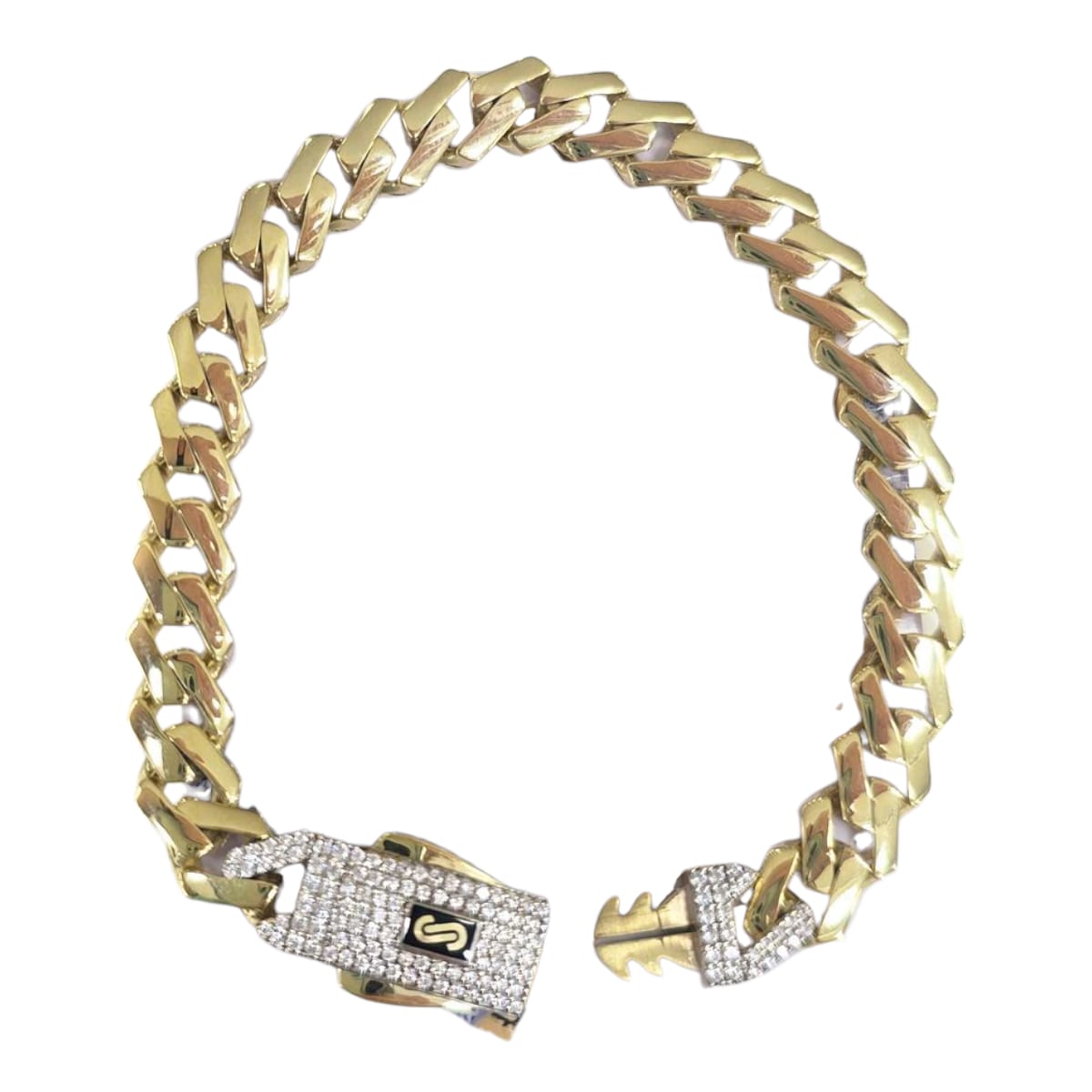 Monaco Chain 10k Edge Pulsera 18cm 8mm Lisa Broche Seg Blanc Amarillo 18 Cm