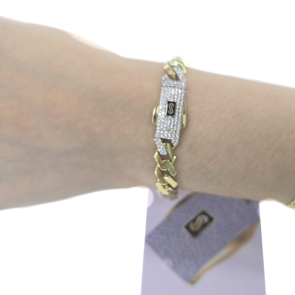 Monaco Chain 10k Edge Pulsera 18cm 8mm Lisa Broche Seg Blanc Amarillo 18 Cm