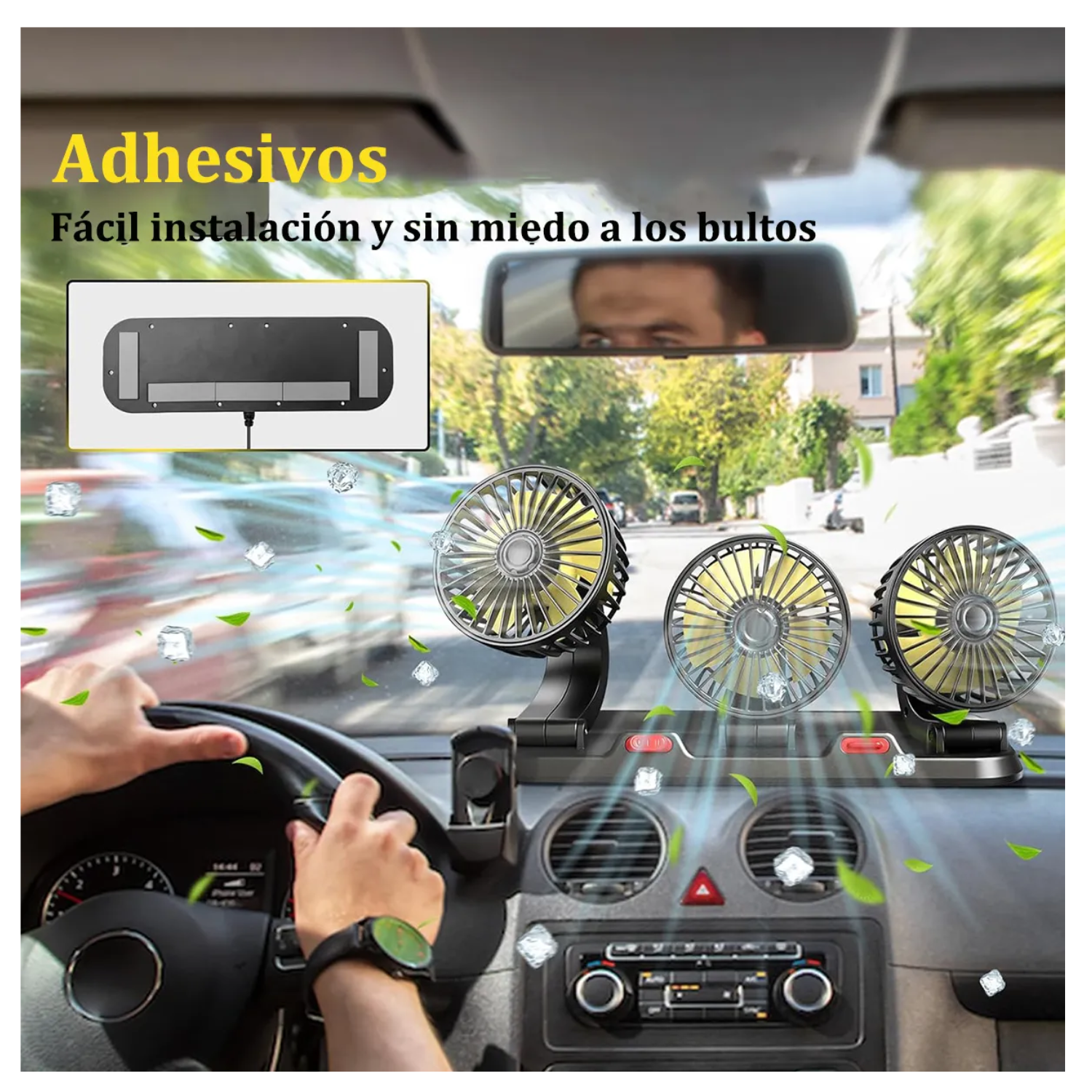 Auto Coche Ventilador De 3 Cabezas Para Automóvil Portátil