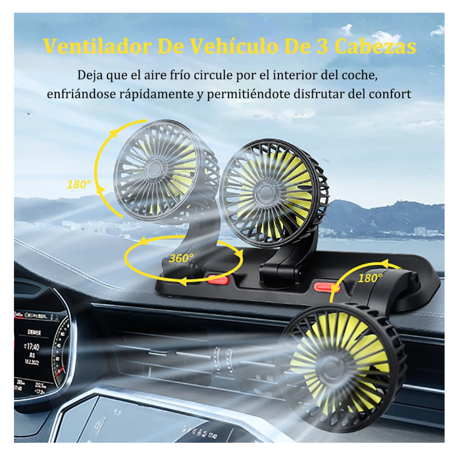 Auto Coche Ventilador De 3 Cabezas Para Automóvil Portátil