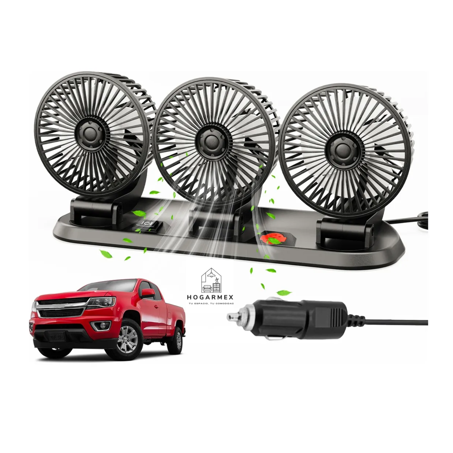 Auto Coche Ventilador De 3 Cabezas Para Automóvil Portátil