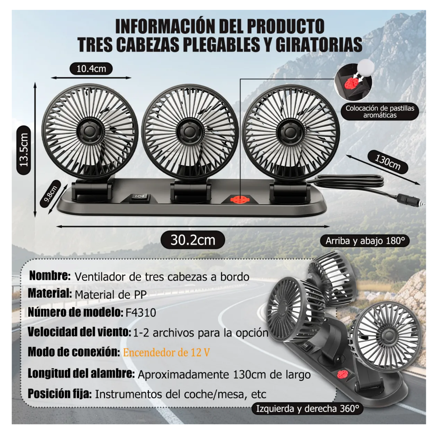 Auto Coche Ventilador De 3 Cabezas Para Automóvil Portátil