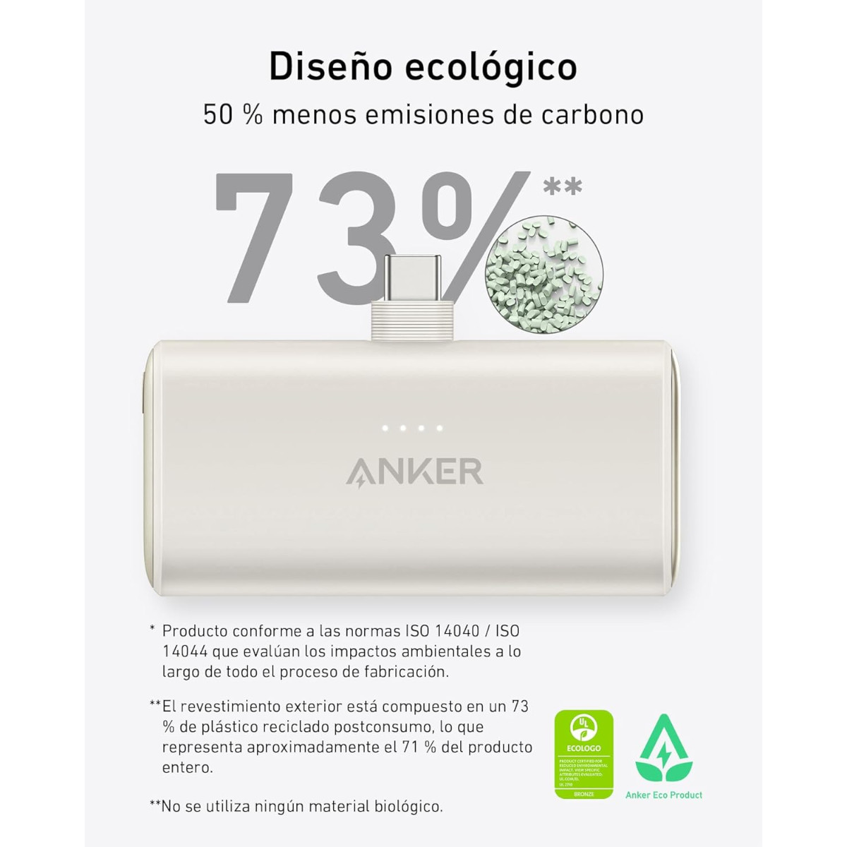 Power Bank Nano USB-C Plegable Anker 5000 mAh 22.5W Blanco