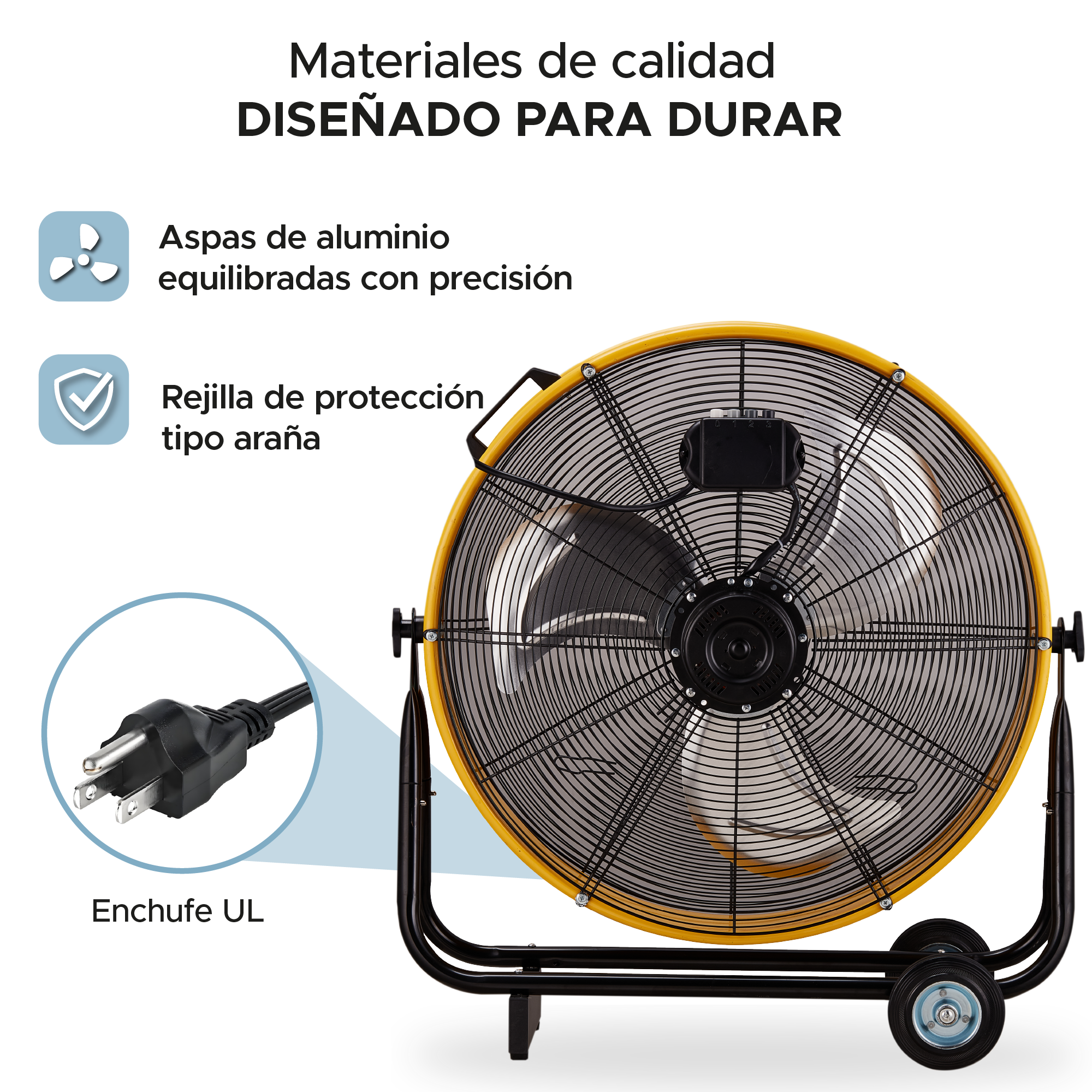 Ventilador Industrial De Tambor Sky Care 24'' Color Amarillo 3 Aspas De Metal