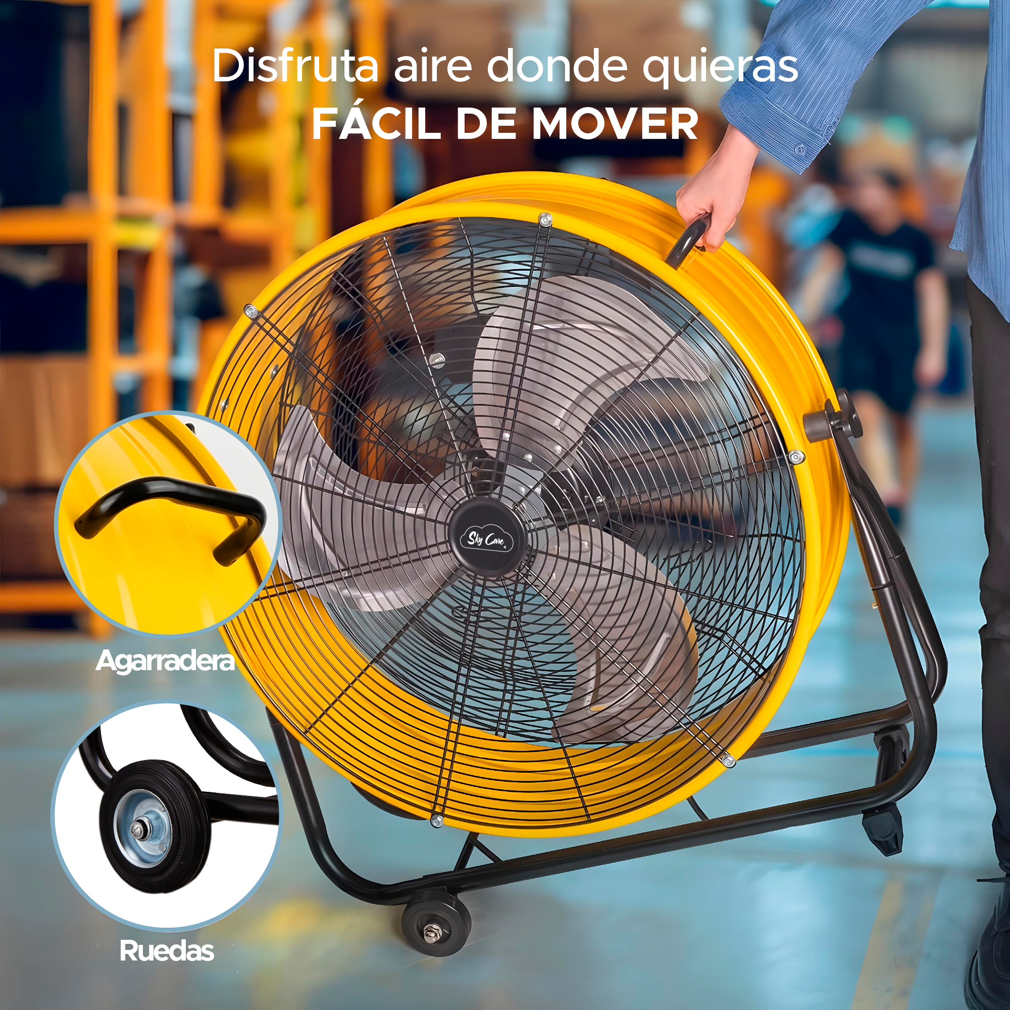 Ventilador Industrial De Tambor Sky Care 24'' Color Amarillo 3 Aspas De Metal