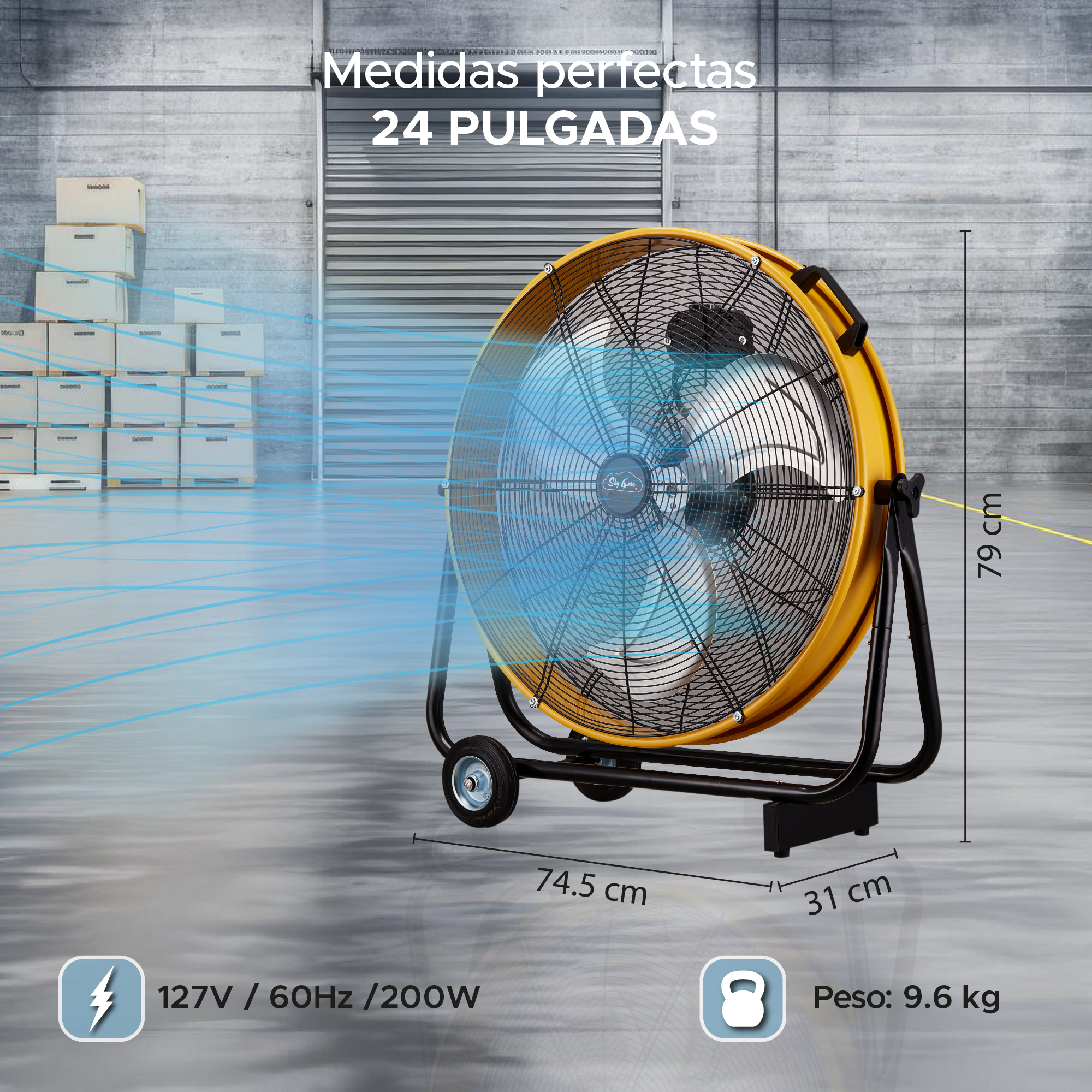 Ventilador Industrial De Tambor Sky Care 24'' Color Amarillo 3 Aspas De Metal